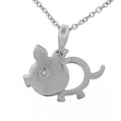 18Kt White Gold Diamond Pig Necklace (0.01cts tw)