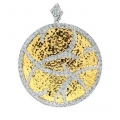 14Kt Two-tone Hammered Round Diamond Pendant (0.90cts tw)