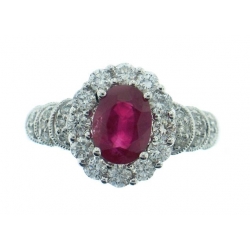 18Kt White Gold Oval Shape Burmese Ruby with Diamond Halo Ring (2.23cts tw)