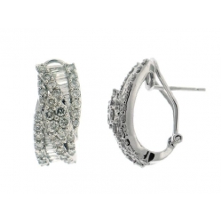 18Kt White Gold Round & Baguette Diamond Fancy Wave Design Earrings with Omega Clip (2.53cts tw)