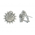 14Kt White Gold Round & Tapered Baguette Diamond Sunburst Earrings with Omega Clip (1.04cts tw)
