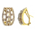 18Kt Yellow Gold Diamond Checkerboard Earrings with Omega Clip (1.79cts tw)