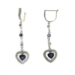 18Kt White Gold Heart Shape Blue Sapphire & Diamond Dangle Earrings (1.74cts tw)