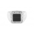 14Kt White Gold Square Shape Onyx & Diamond Men's Ring (0.15cts tw)