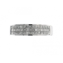 14Kt White Gold Three Row Invisible Set Princess Cut Diamond Ring (0.79cts tw)