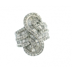 18Kt White Gold Tapered Baguette & Round Diamond Braided Design Ring (3.27cts tw)