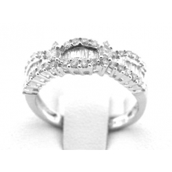 18Kt White Gold Dainty Baguette & Round Diamond Ring (0.92cts tw)