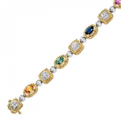 14Kt Two-tone Semi-precious Stones & Diamond Bracelet (3.56cts tw)