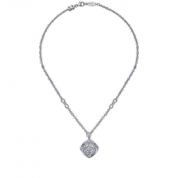 Silver Lace Design Diamond Necklace with Textured Link (0.12cts tw)