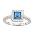 14Kt White Gold Princess Cut Blue Topaz & Diamond Ring (0.96cts tw)