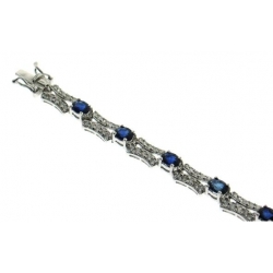 18Kt White Gold Oval Shape Blue Sapphire & Diamond Station Bracelet (6.19cts tw)