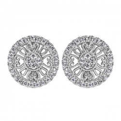 14Kt White Gold Round Diamond Stud Earrings with Milgrain (0.40cts tw)