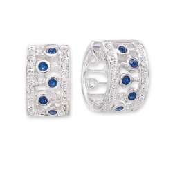 14Kt White Gold Diamond & Blue Sapphire Bubble Huggies Earrings (0.60cts tw)