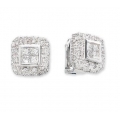 14Kt White Gold Square Shape Stud Earrings with Princess Cut & Round Diamond  (1.25cts tw)