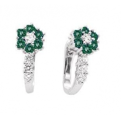14Kt White Gold Emerald & Diamond Flower Style Earrings (0.68cts tw)