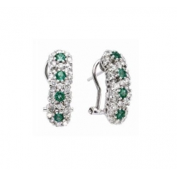 14Kt White Gold Diamond & Emerald Four Flower Shape Earrings (1.33cts tw)