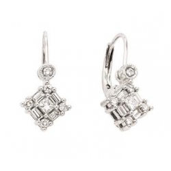 14Kt White Gold Baguette, Princess Cut & Round Diamond Dangle Earrings with Lever Back (0.76cts tw)