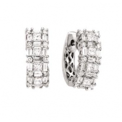 14Kt White Gold Baguette, Princess Cut & Round Diamond Huggies Earrings (1.75cts tw)