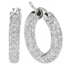 14Kt White Gold Three Row Pavé Diamond Inside & Out Hoop Earrings (1.19cts tw)