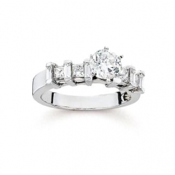 14Kt White Gold Alternating Baguette & Princess Cut Diamond Engagement Ring (0.66cts tw)
