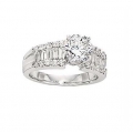 14Kt White Gold Tapered Baguette & Round Diamond Engagement Ring (1.00cts tw)