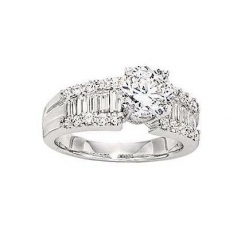 14Kt White Gold Tapered Baguette & Round Diamond Engagement Ring (1.00cts tw)
