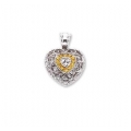 14Kt White Gold Diamond & Yellow Sapphire Heart Pendant with Milgrain and Bail  (0.42cts tw)