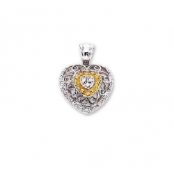 14Kt White Gold Diamond & Yellow Sapphire Heart Pendant with Milgrain and Bail  (0.42cts tw)