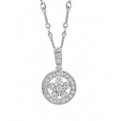 14Kt White Gold Diamond Flower In Circle Necklace (0.50cts tw)