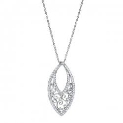 14Kt White Gold Concave Almond Shape Diamond Necklace with Milgrain (0.60cts tw)