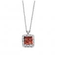 14Kt White Gold Princess Cut Garnet with Halo Diamond Necklace (0.87cts tw)