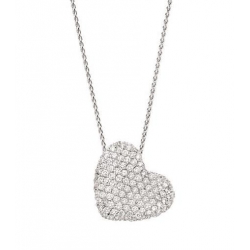 14Kt White Gold Slanted Pavé Diamond  Heart Necklace (1.60cts tw)
