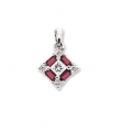 14Kt White Gold Baguette Ruby, Princess Cut & Round Diamond Square Shape Pendant with Bail (0.44cts tw)
