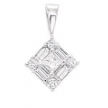 14Kt White Gold Baguette, Princess Cut & Round Diamond Pendant (0.55cts tw)