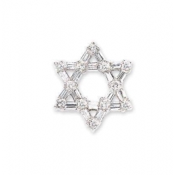 14Kt White Gold Baguette & Round Diamond Star Of  David Pendant (0.70cts tw)