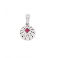 14Kt White Gold Princess Cut Ruby & Round Diamond Pendant with Milgrain  (0.46cts tw)