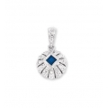 14Kt White Gold Princess Cut Blue Sapphire & Round Diamond Pendant with Milgrain  (0.46cts tw)
