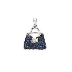 14Kt White Gold Diamond & Blue Sapphire Purse Enhancer Charm Pendant (0.47cts tw)