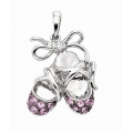 14Kt White Gold Diamond & Pink Sapphire Ballet Slippers Enhancer Charm Pendant (0.26cts tw)