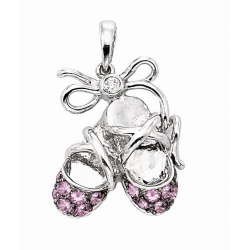 14Kt White Gold Diamond & Pink Sapphire Ballet Slippers Enhancer Charm Pendant (0.26cts tw)