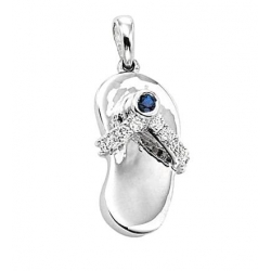 14Kt White Gold Diamond & Blue Sapphire Sandal Charm Pendant (0.10cts tw)