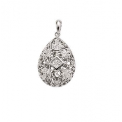 14Kt White Gold Princess Cut & Round Diamond Pear Shape Antique Style Pendant with Bail (0.30cts tw)