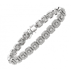 14Kt White Gold Princess Cut & Round Diamond Bracelet with Milgrain (2.83cts tw)