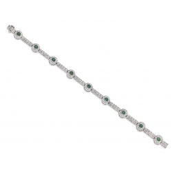 14Kt White Gold Round Emerald & Diamond Station Bracelet (2.07cts tw)