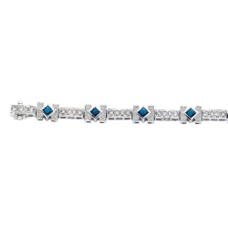 14Kt White Gold Princess Cut Blue Sapphire & Diamond Station Bracelet (2.53cts tw)