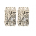 18Kt White Gold Baguette & Round Diamond Earrings with  Omega Clip (1.53cts tw)