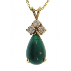 14Kt Yellow Gold Pear shape Emerald with Three Diamonds Necklace (4.31cts tw)