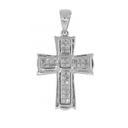 18Kt White Gold Invisible Set Princess Cut Diamond Cross Pendant (0.94cts tw)