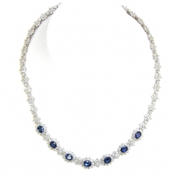18Kt White Gold Blue Sapphire and Diamond Station Necklace (22.94cts tw)
