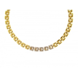 14Kt Yellow Gold Diamond Three Row Panther Necklace (0.38cts tw)